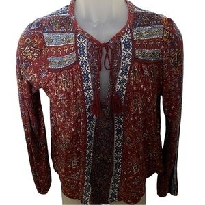 Lucky Brand Bohemian Boho Blouse w/Tassel Women SP Small Petite